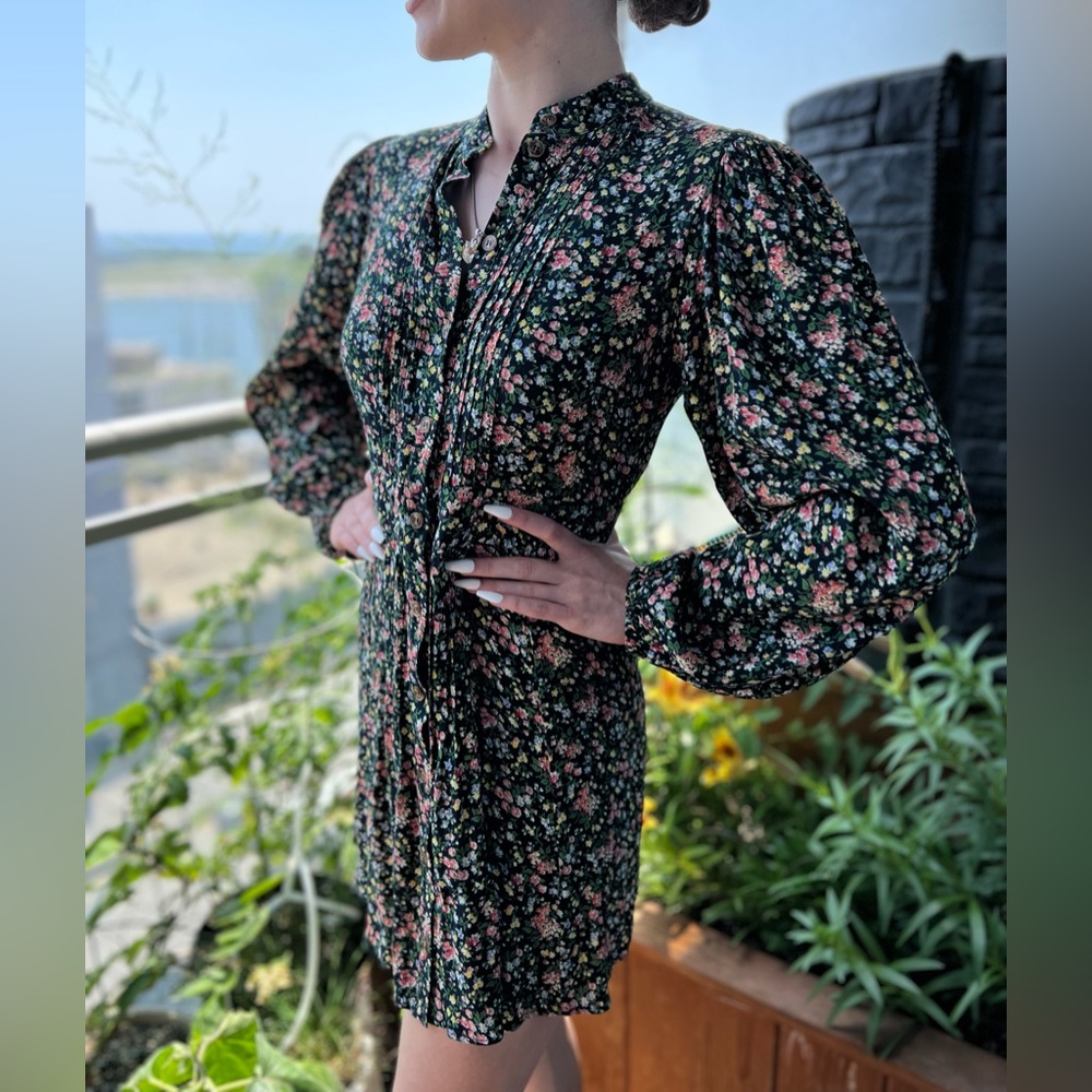 Sezane Dark Green Floral Mini Dress with Striped Waist Sash - Picture 7 of 13